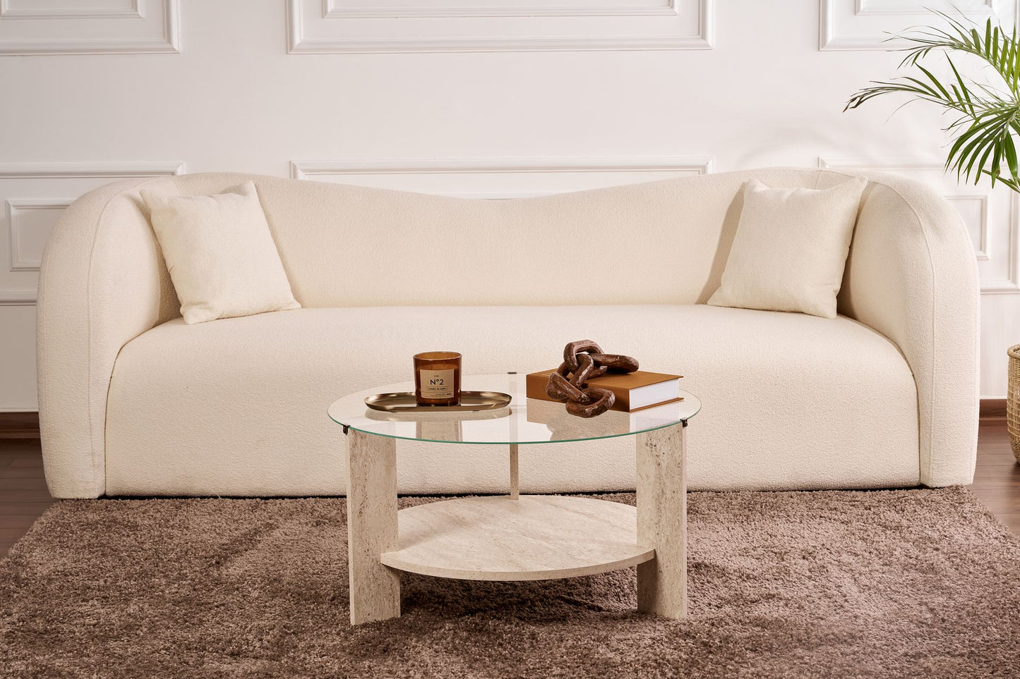 Clara Soffbord 75 cm - Travertine, Transparent