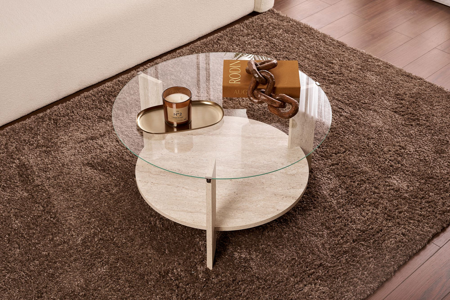 Clara Soffbord 75 cm - Travertine, Transparent