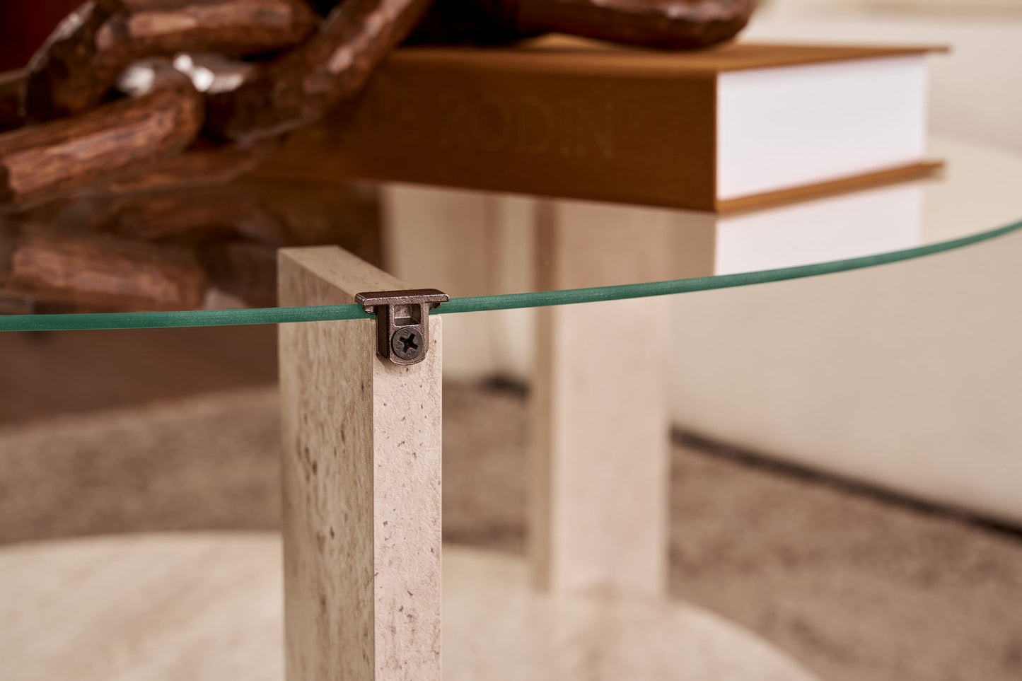 Clara Soffbord 75 cm - Travertine, Transparent