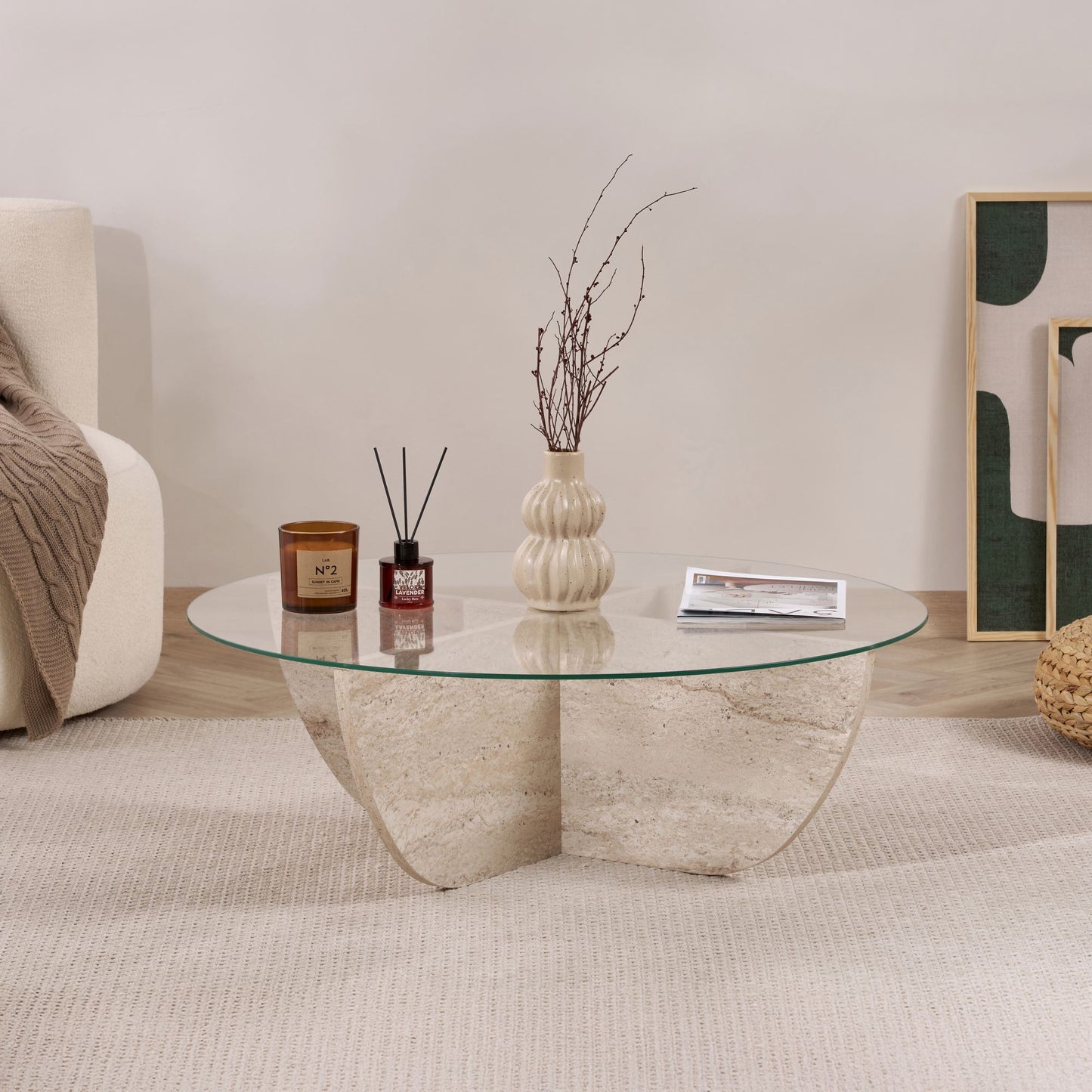 Liya Soffbord 90 cm - Travertine