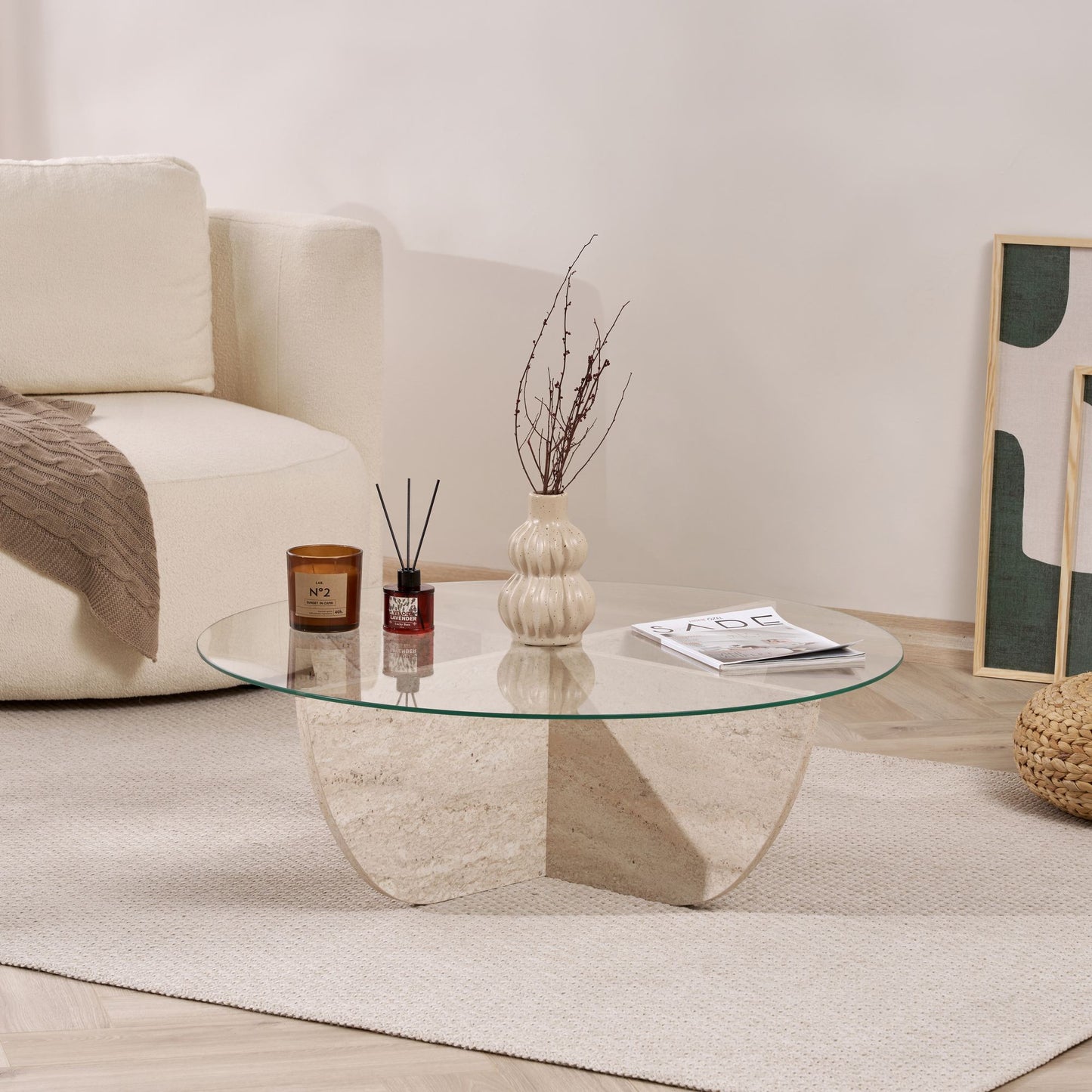 Liya Soffbord 90 cm - Travertine