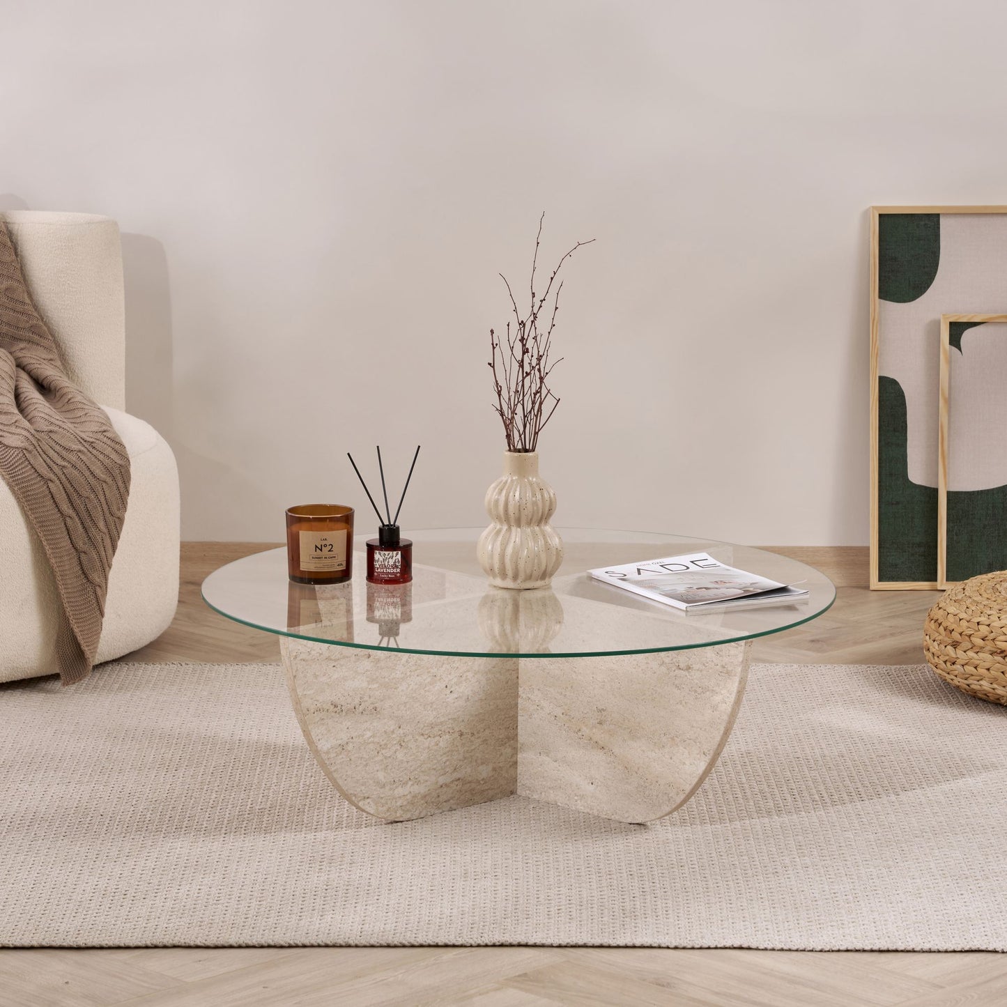Liya Soffbord 90 cm - Travertine