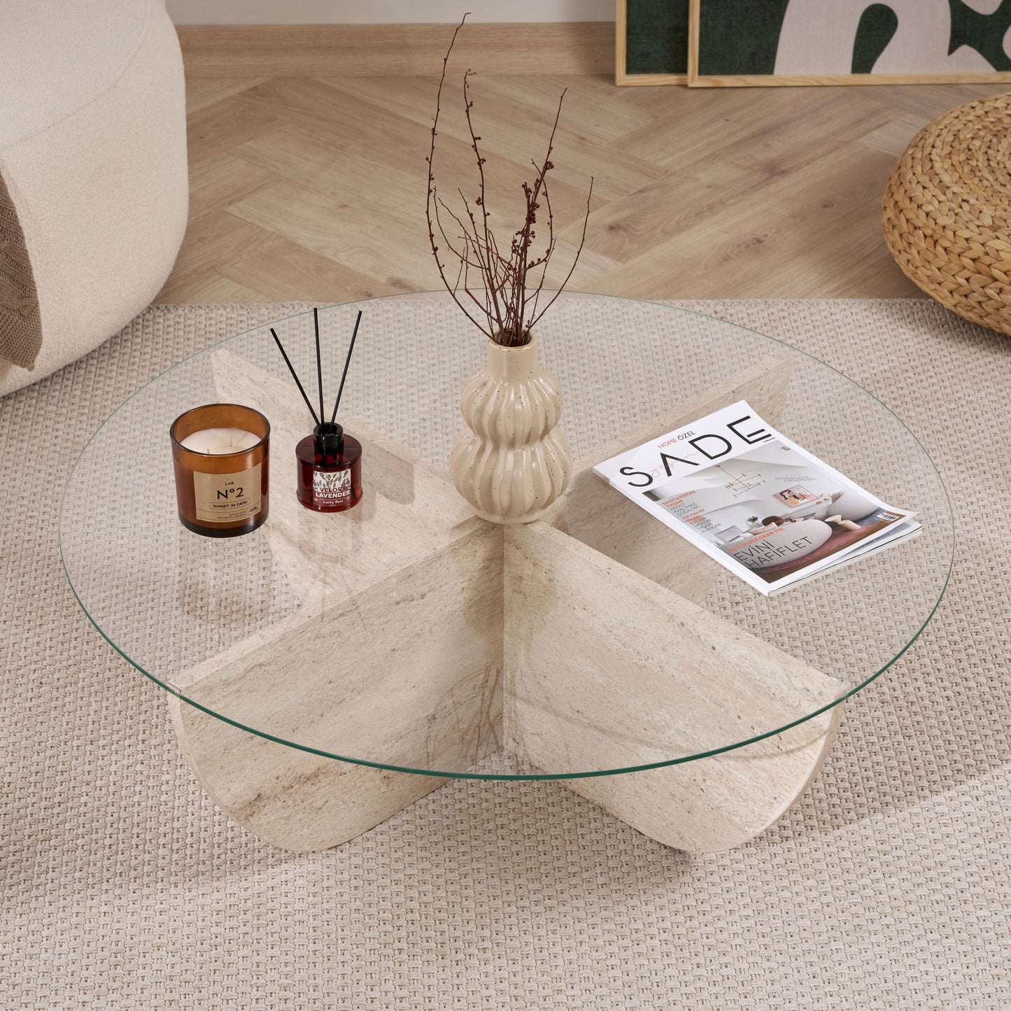 Liya Soffbord 90 cm - Travertine