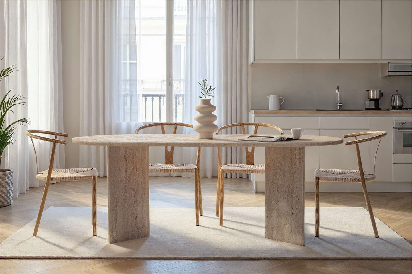 Sabella Ovalt matbord 200 cm - Travertine