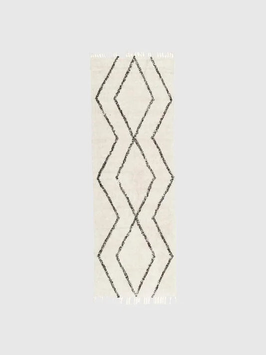 80x250 Handvävd bomullsmatta med fransar - Beige/Svart