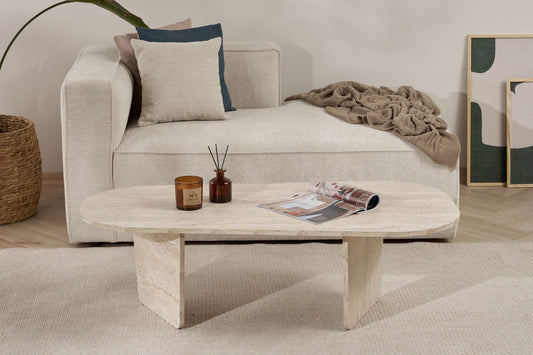 Ovalis Soffbord 130 cm - Travertine