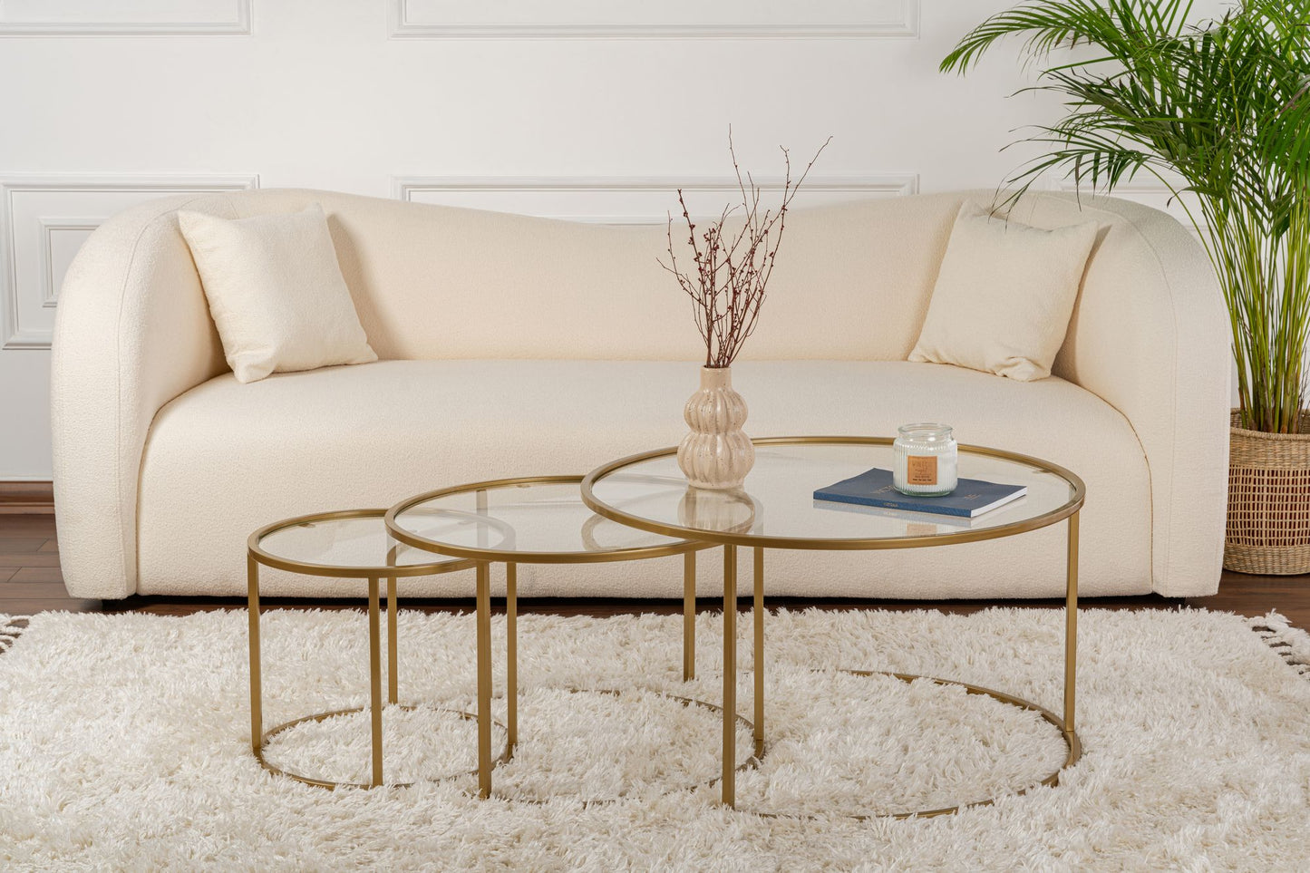 Aurum Soffbord set – 80/60/42 cm – Guldfärg/Transparent