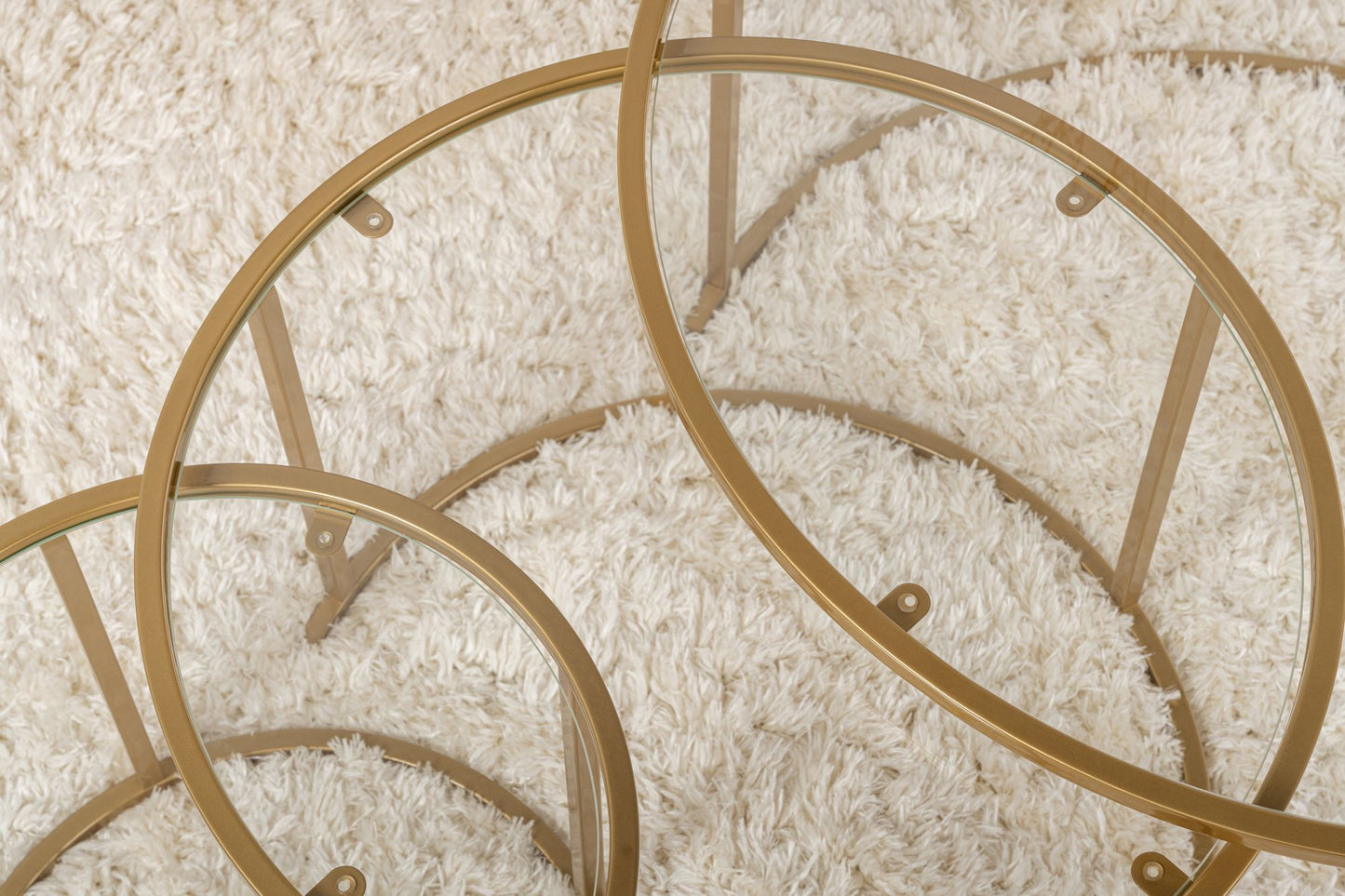 Aurum Soffbord set – 80/60/42 cm – Guldfärg/Transparent