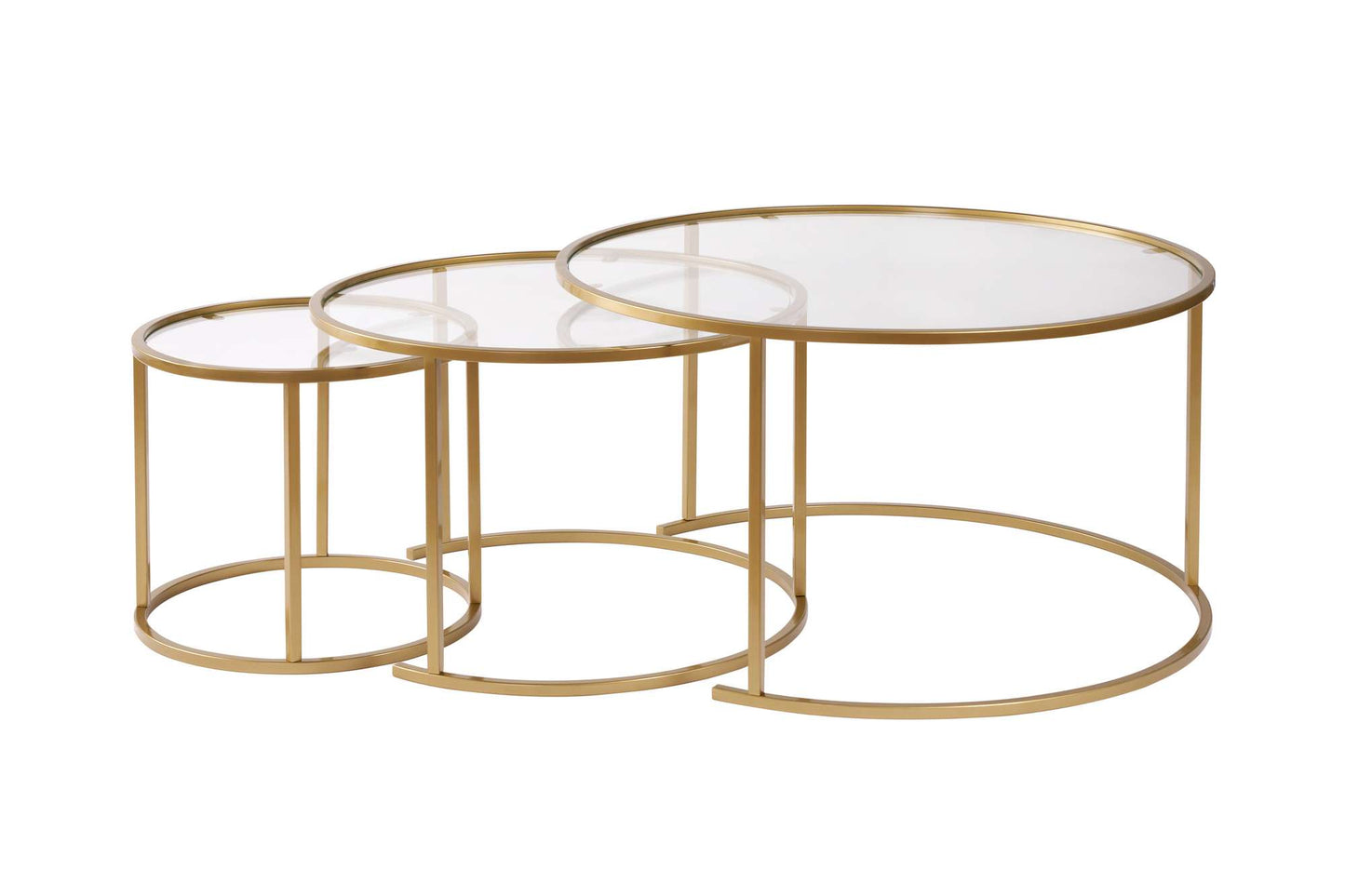 Aurum Soffbord set – 80/60/42 cm – Guldfärg/Transparent