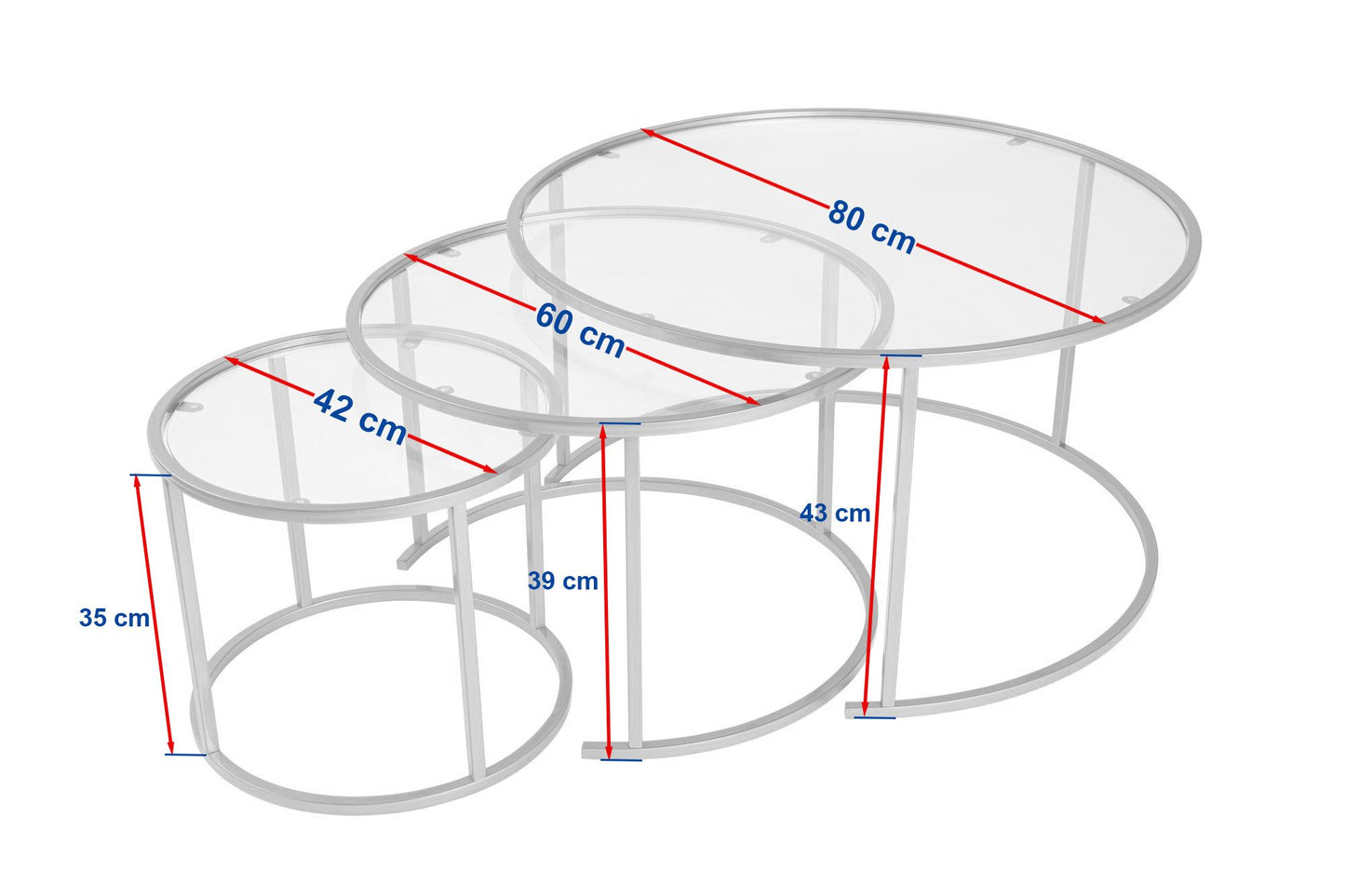 Aurum Soffbord set – 80/60/42 cm – Guldfärg/Transparent