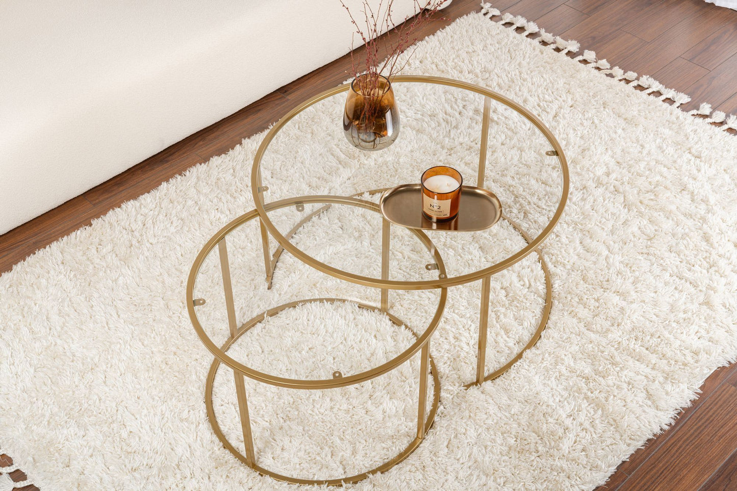 Aurum Soffbord set – 80/60 cm - Guldfärg/Transparent