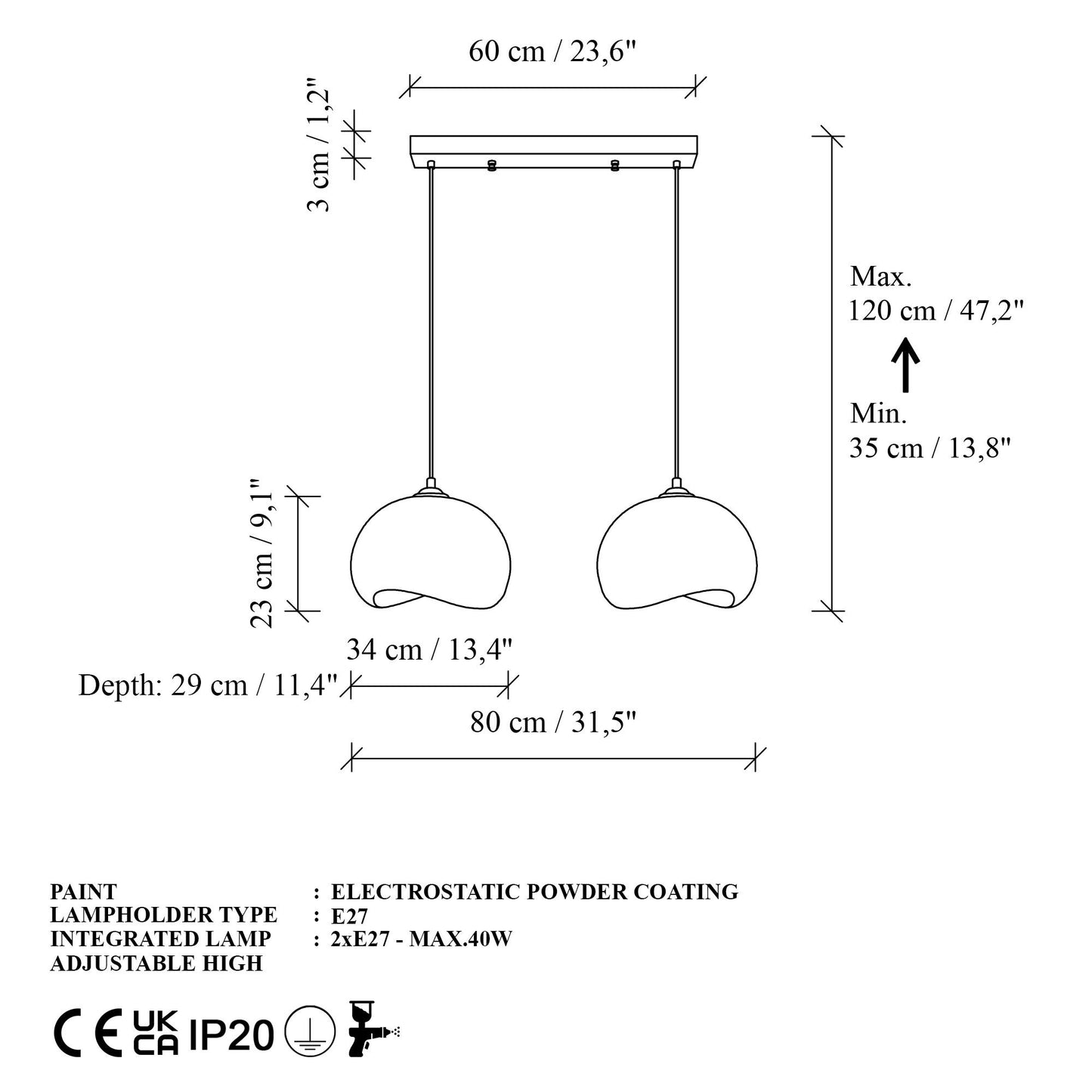 Yontu taklampa 34 x 29 x 23 cm 30 - 120 cm 892OPV2623