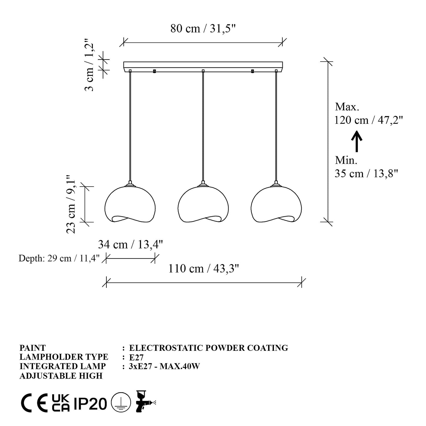Yontu taklampa 34 x 29 x 23 cm 30 - 120 cm 892OPV2624