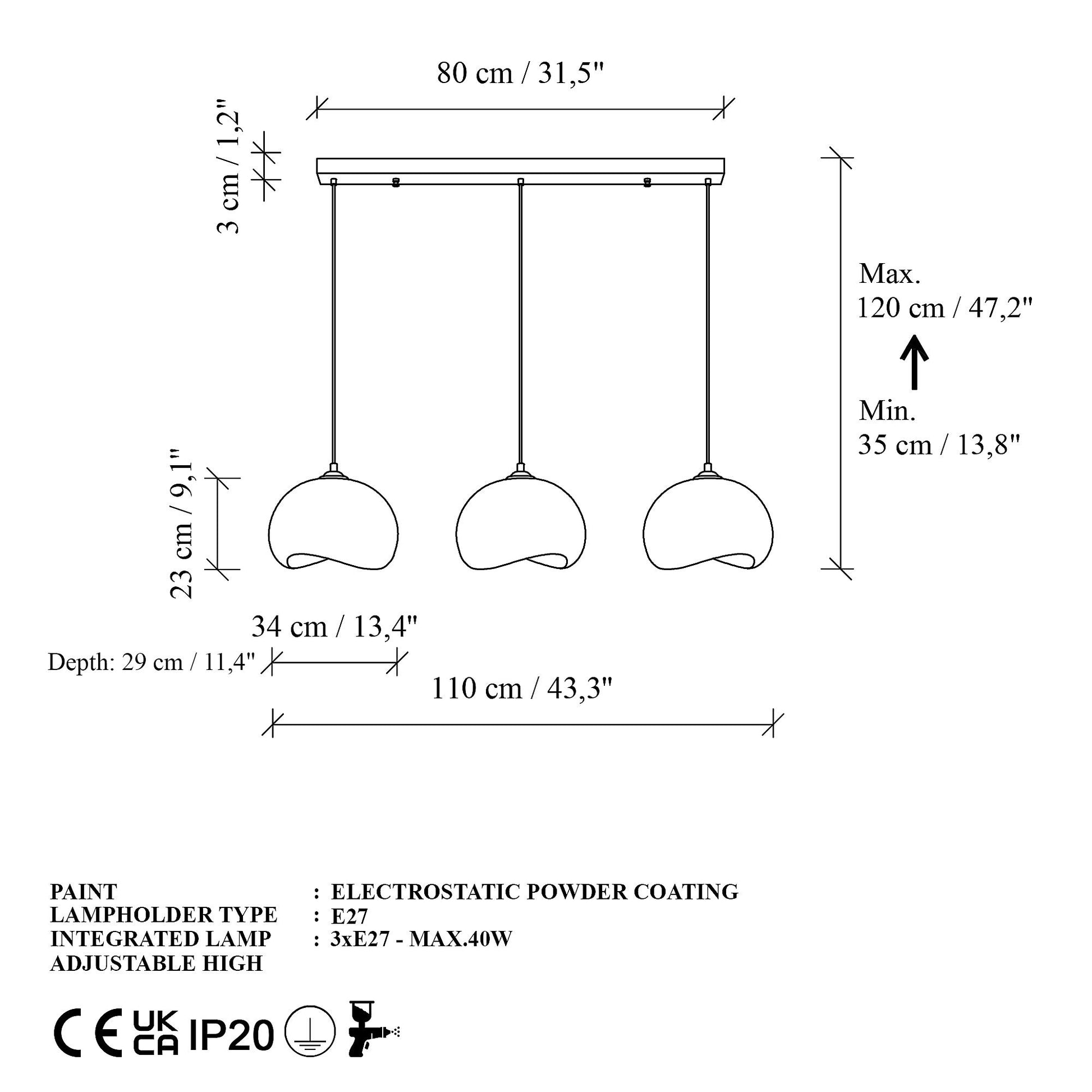 Yontu taklampa 34 x 29 x 23 cm 30 - 120 cm 892OPV2624