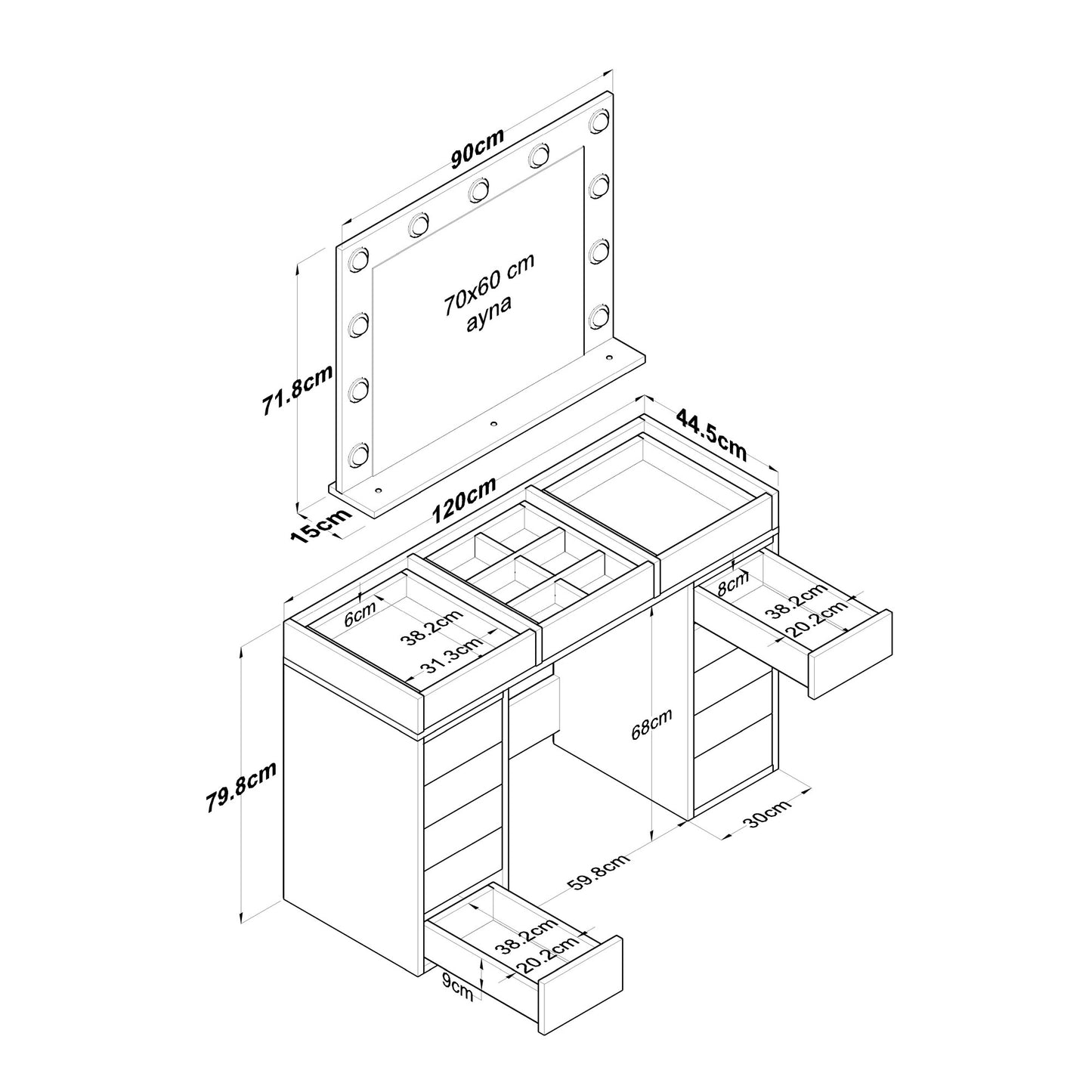 BJ118 - Vitt Sminkbord