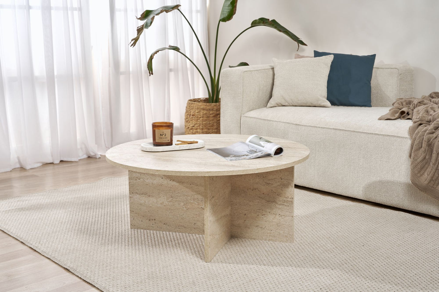 Soleil Soffbord 90x90x40 cm - Travertine