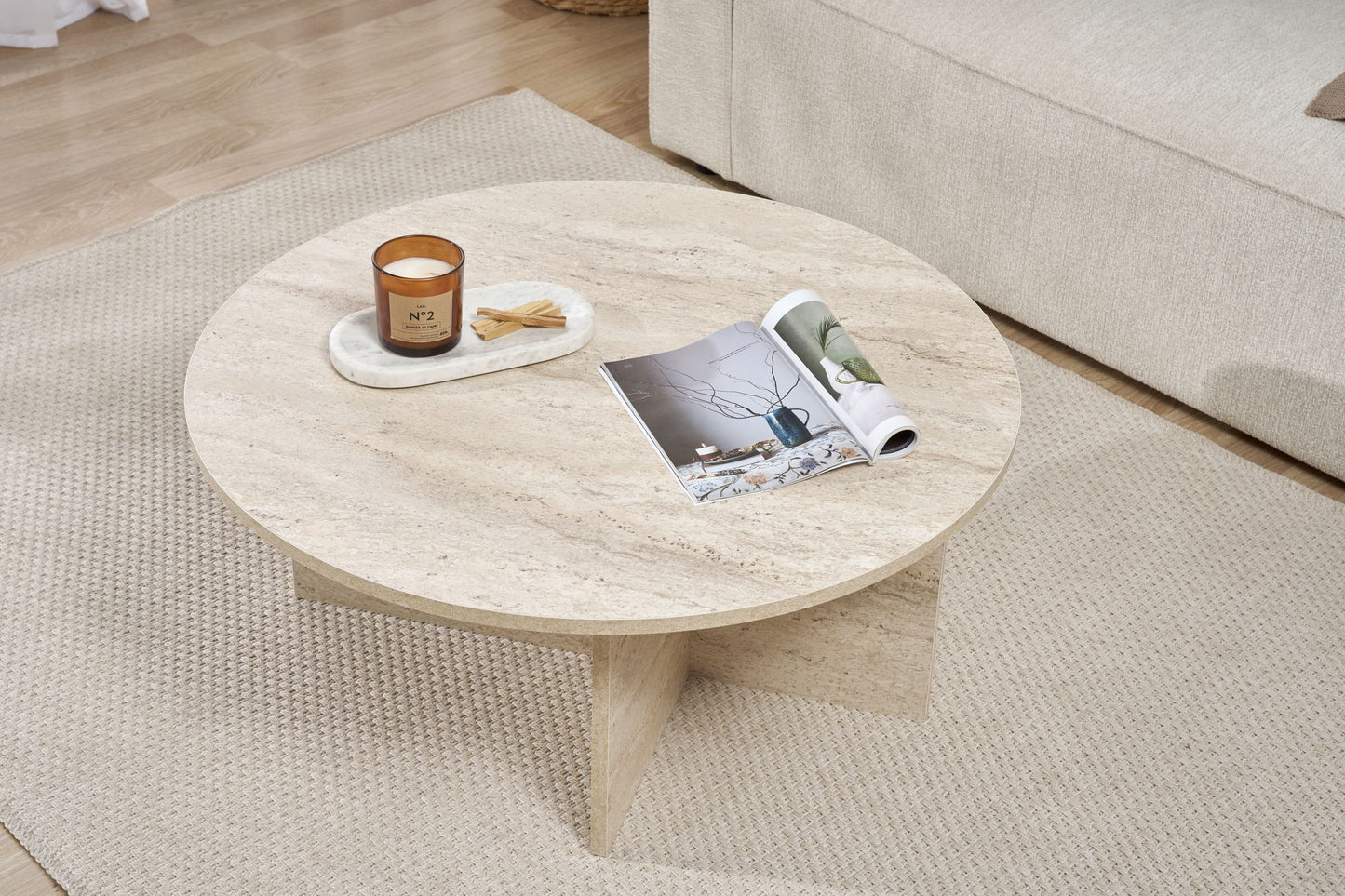 Soleil Soffbord 90x90x40 cm - Travertine