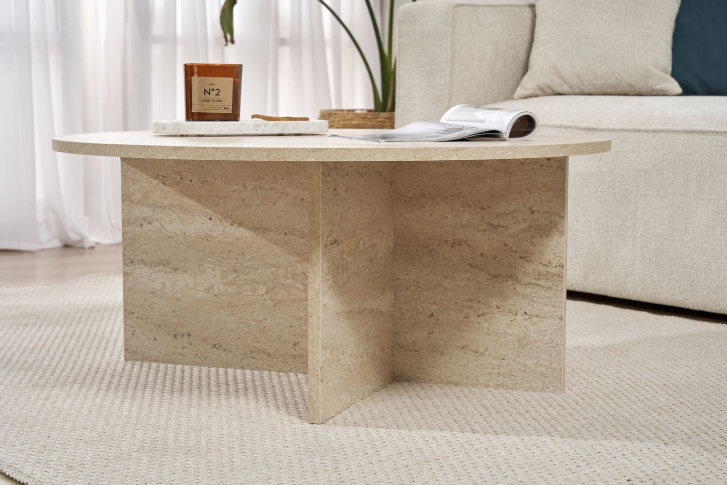 Soleil Soffbord 90x90x40 cm - Travertine