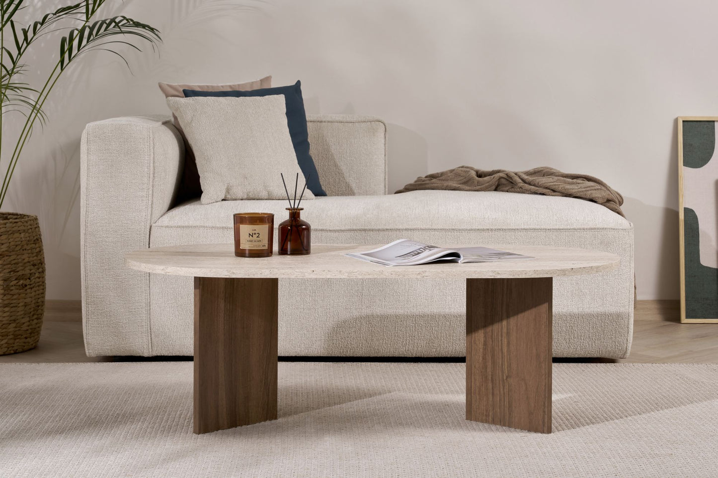 Sable Soffbord 119x60 cm - Travertine, Walnut
