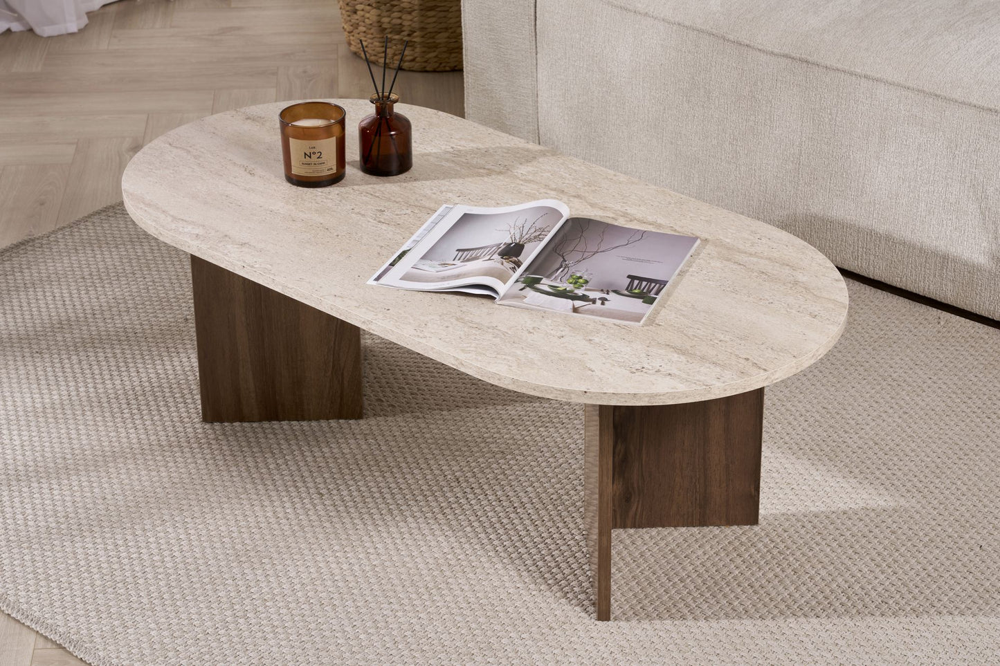 Sable Soffbord 119x60 cm - Travertine, Walnut