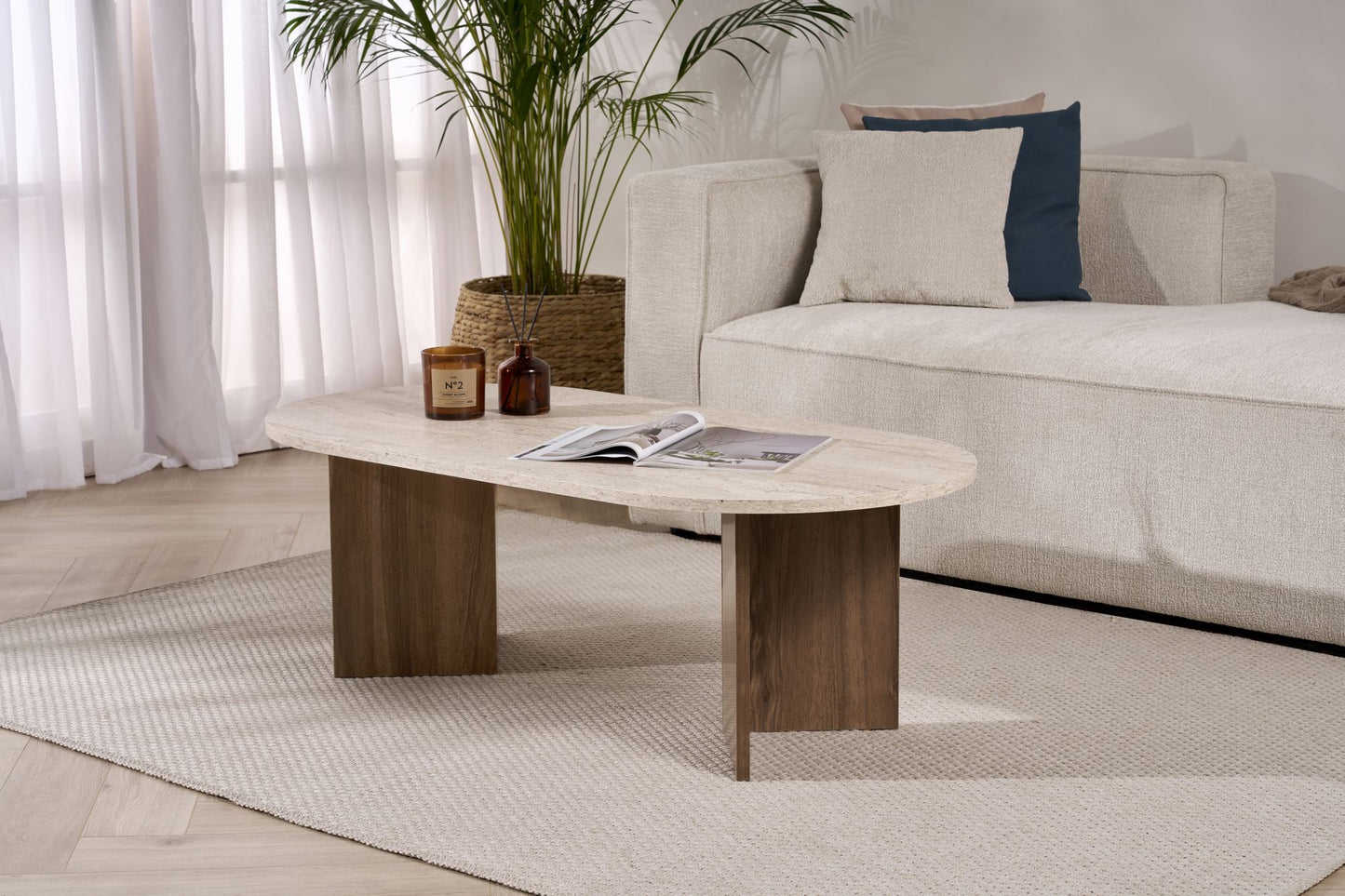 Sable Soffbord 119x60 cm - Travertine, Walnut