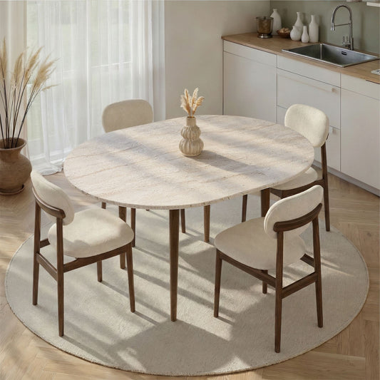Viona Runt matbord - Förlängningsbar - Travertine, Walnut