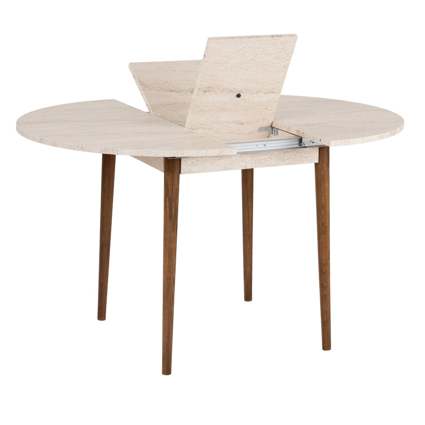 Viona Runt matbord 131x100 cm- Förlängningsbar - Travertine, Walnut