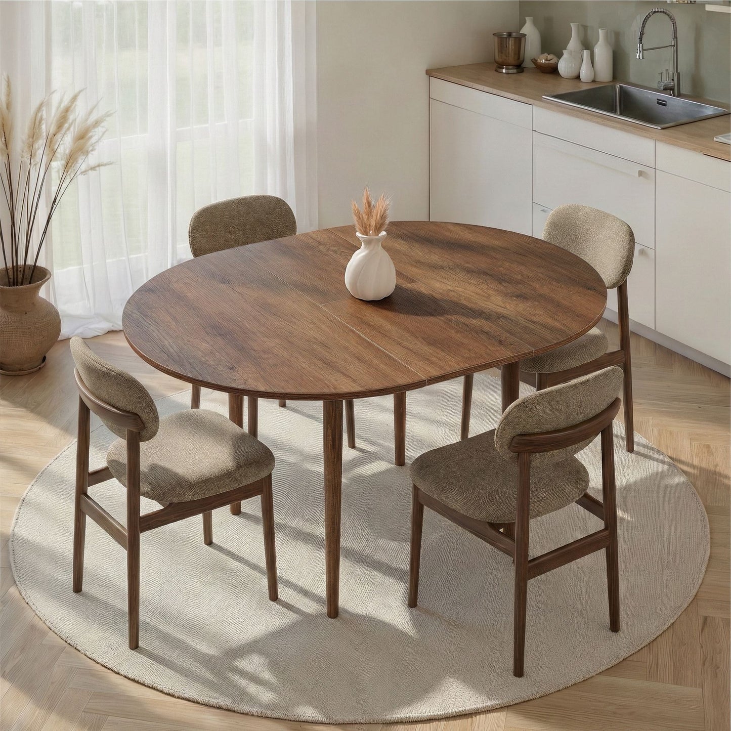 Viona Runt matbord 131x100x75 cm - Förlängningsbar - Barok Walnut