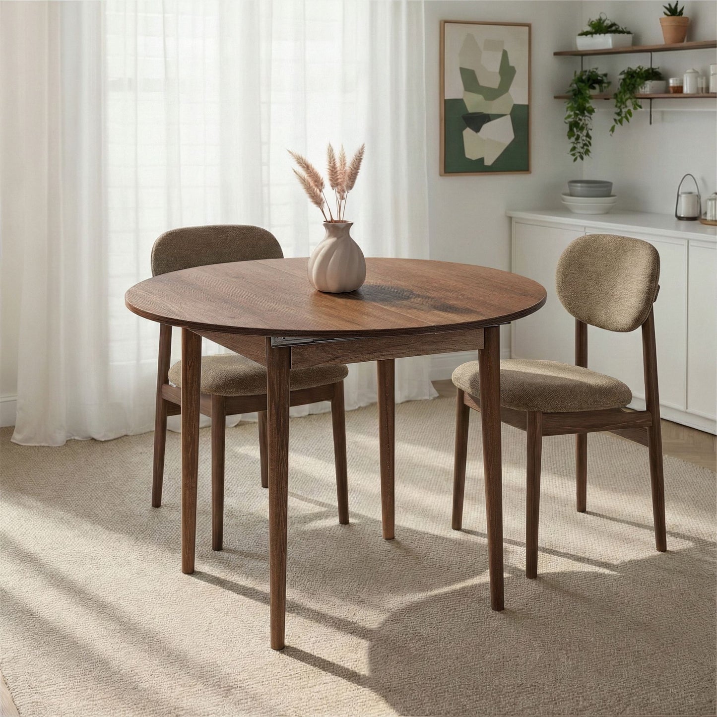 Viona Runt matbord 131x100x75 cm - Förlängningsbar - Barok Walnut