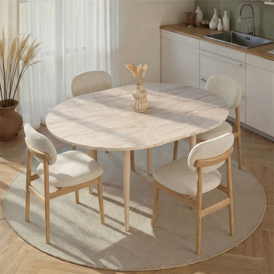 Viona Runt matbord - Förlängningsbar - Travertine, Oak