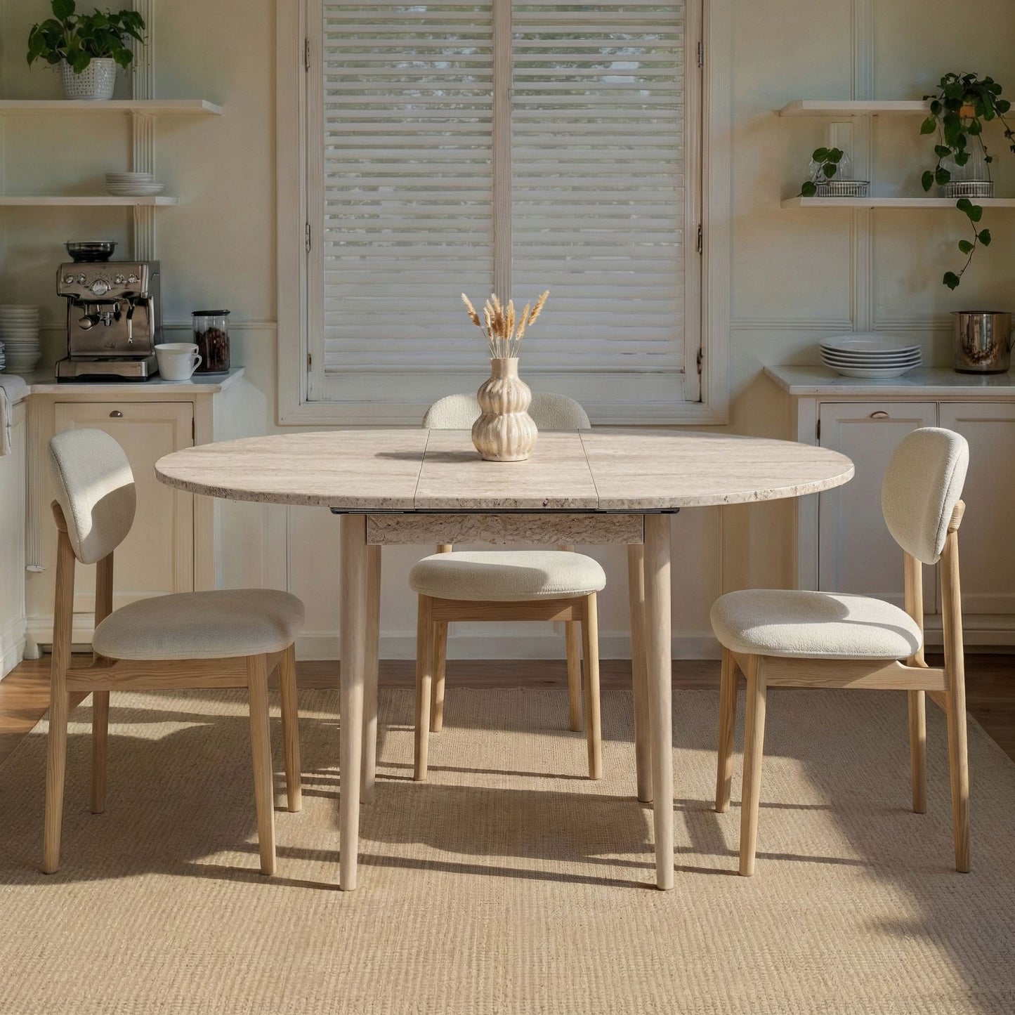Viona Runt matbord - Förlängningsbar - Travertine, Oak