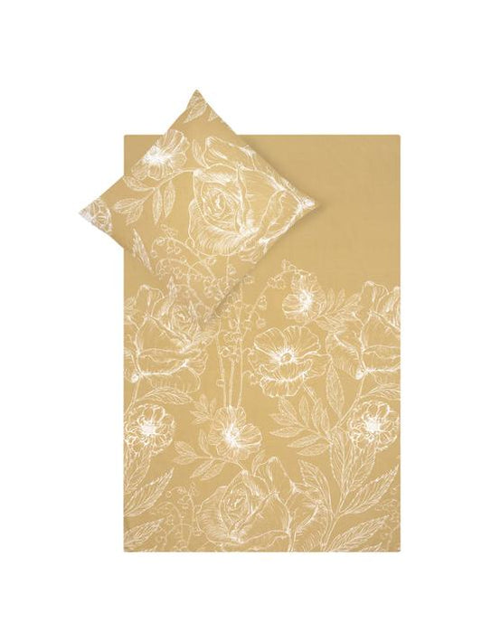 Sänglinne med blommönster - Senapsgul/Vit