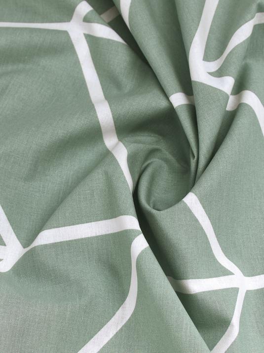 Sänglinne med grafiskt mönster - Salviagrön/Gräddvit