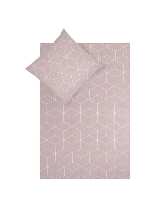 Sänglinne med grafiskt mönster - Gammelrosa/Gräddvit