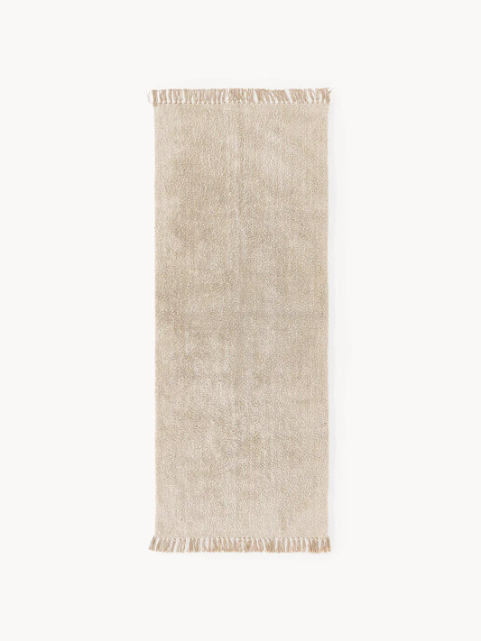 Handtuftad bomullslöpare Daya med fransar, B 80 x L 200 cm