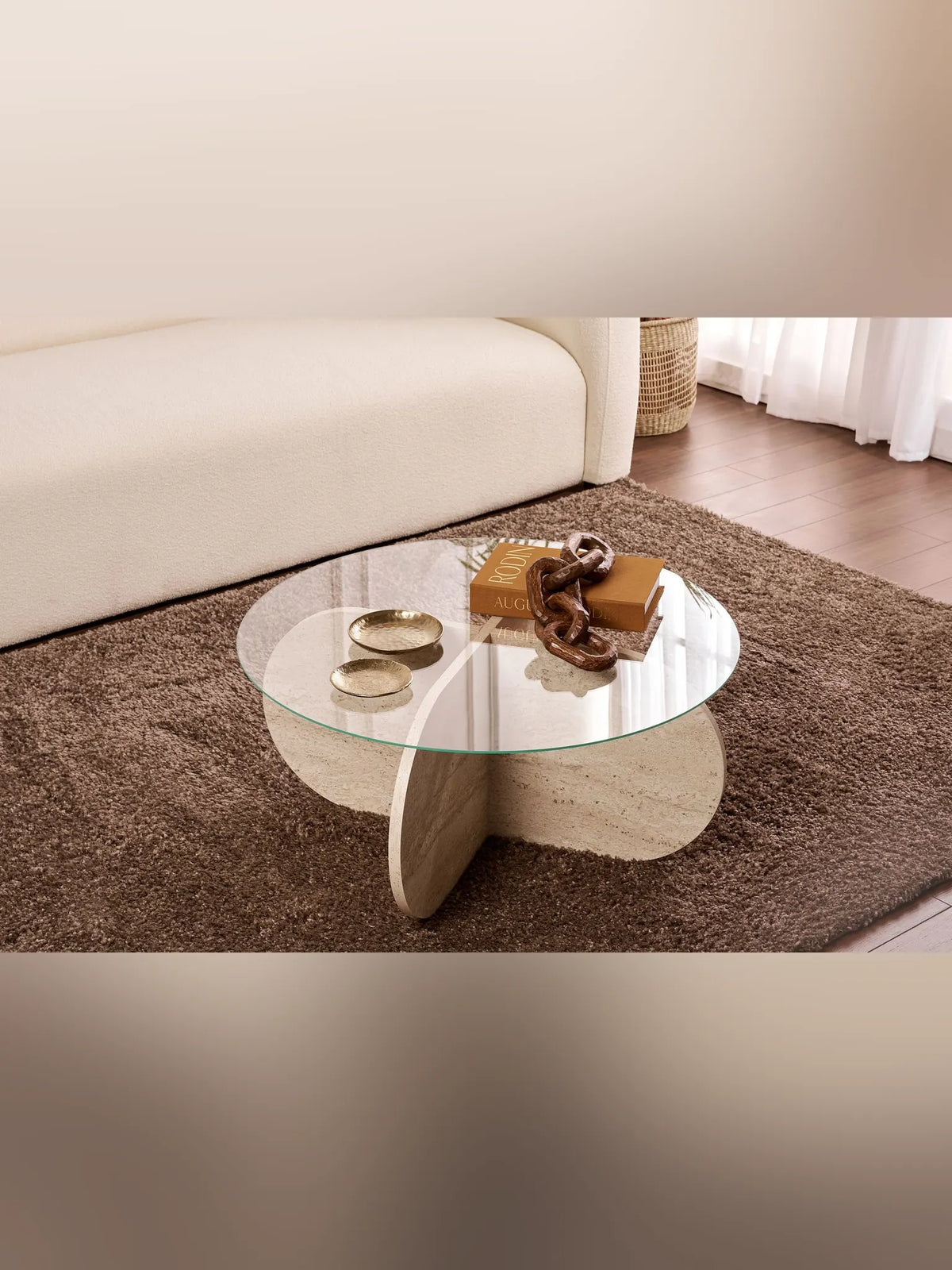 Aeris Soffbord 75 cm - Travertine, Transparent