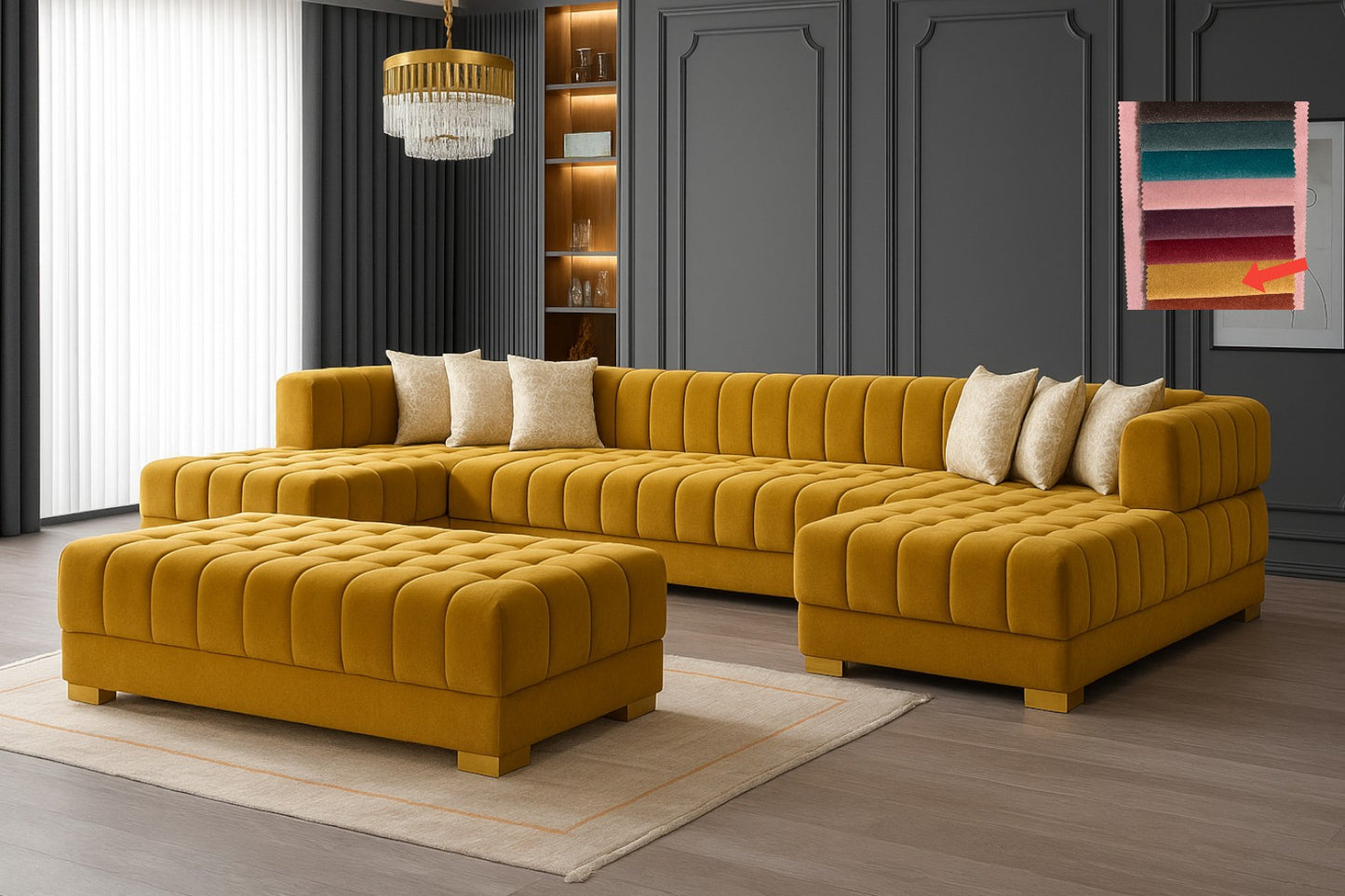 Ariana– U Soffa - Bäddsoffa genom tillägg av puff/pall