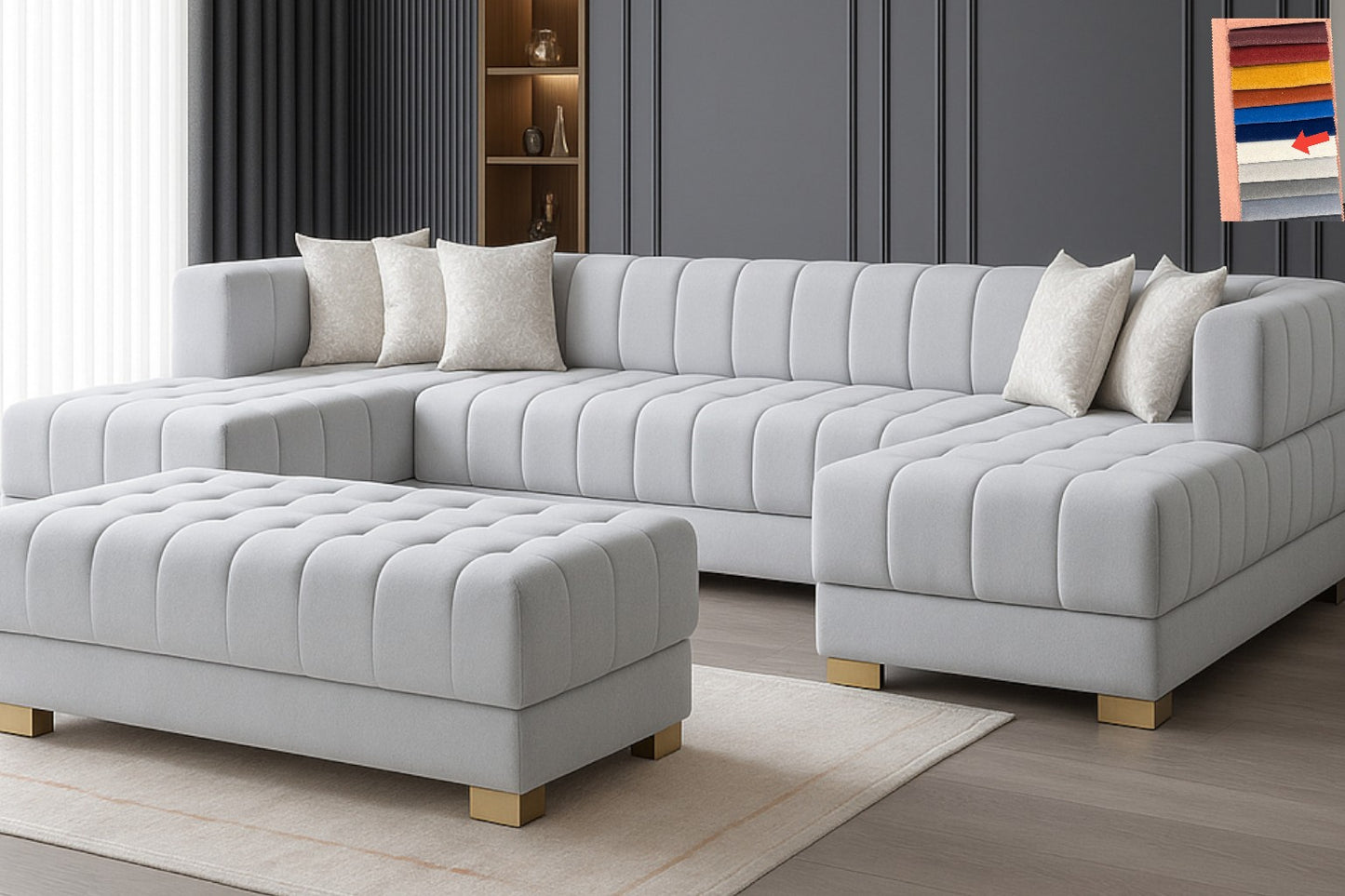 Ariana– U Soffa - Bäddsoffa genom tillägg av puff/pall