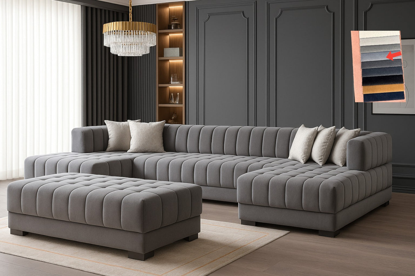 Ariana– U Soffa - Bäddsoffa genom tillägg av puff/pall