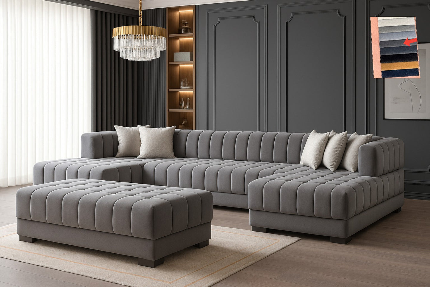 Ariana– U Soffa - Bäddsoffa genom tillägg av puff/pall