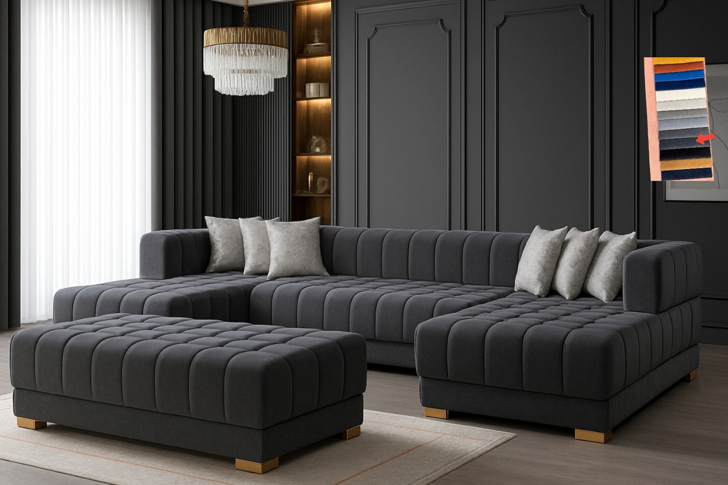 Ariana– U Soffa - Bäddsoffa genom tillägg av puff/pall