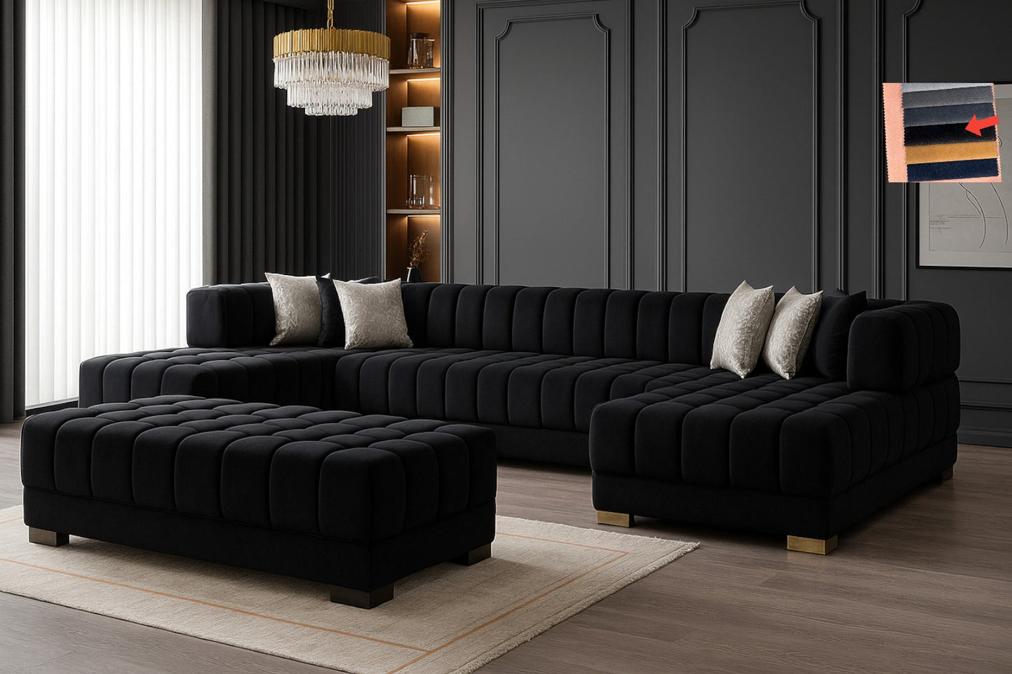 Ariana– U Soffa - Bäddsoffa genom tillägg av puff/pall