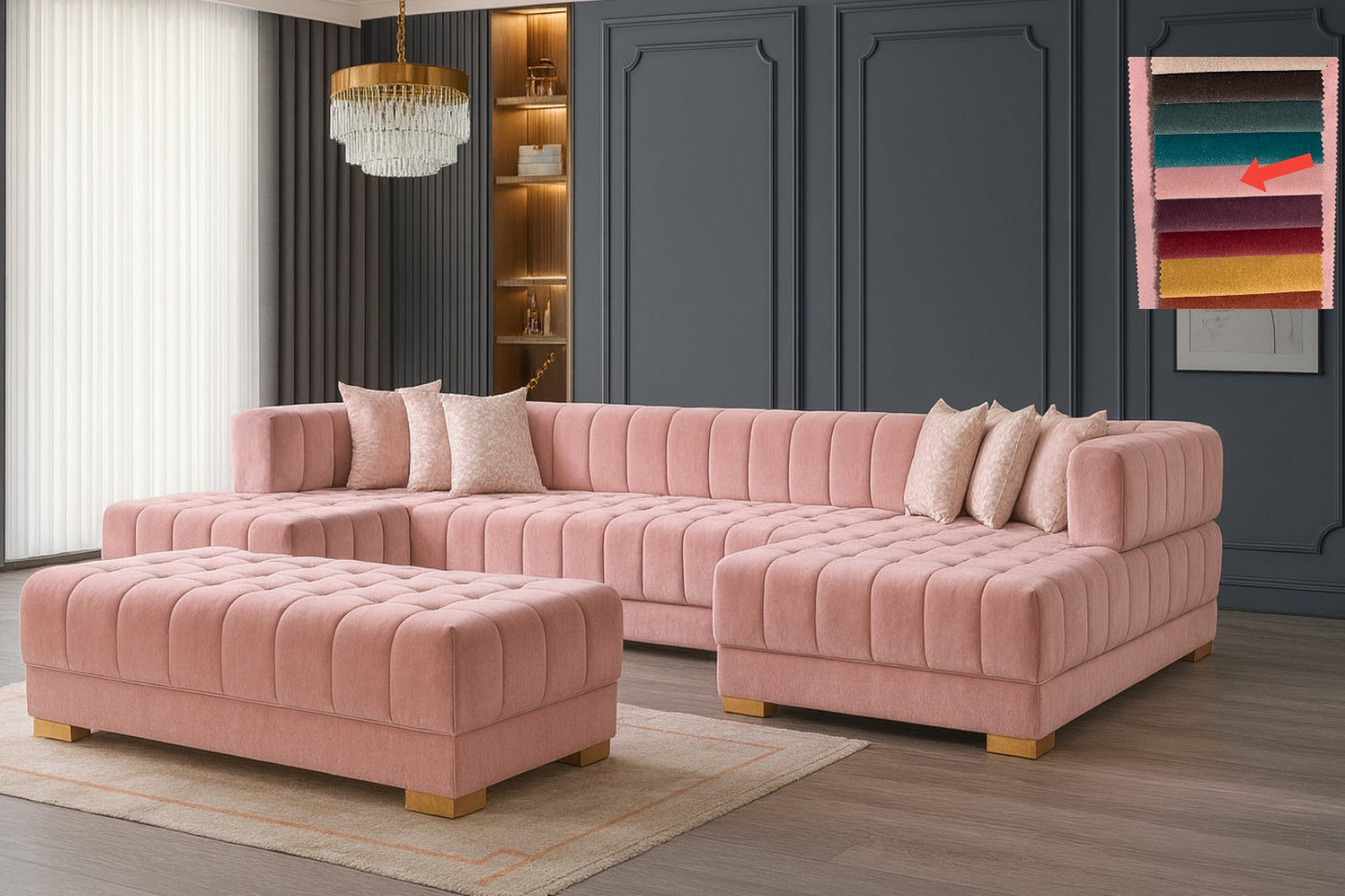 Ariana– U Soffa - Bäddsoffa genom tillägg av puff/pall