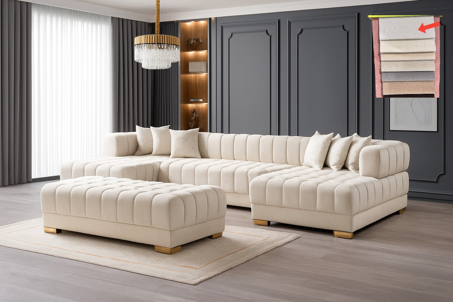 Ariana– U Soffa - Bäddsoffa genom tillägg av puff/pall