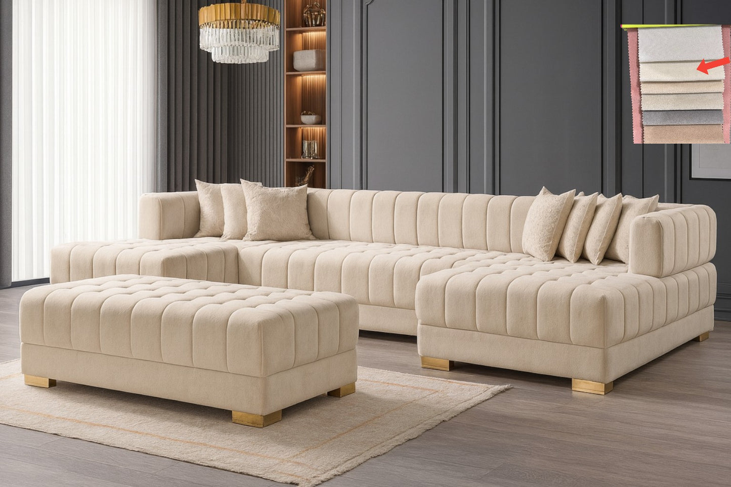 Ariana– U Soffa - Bäddsoffa genom tillägg av puff/pall