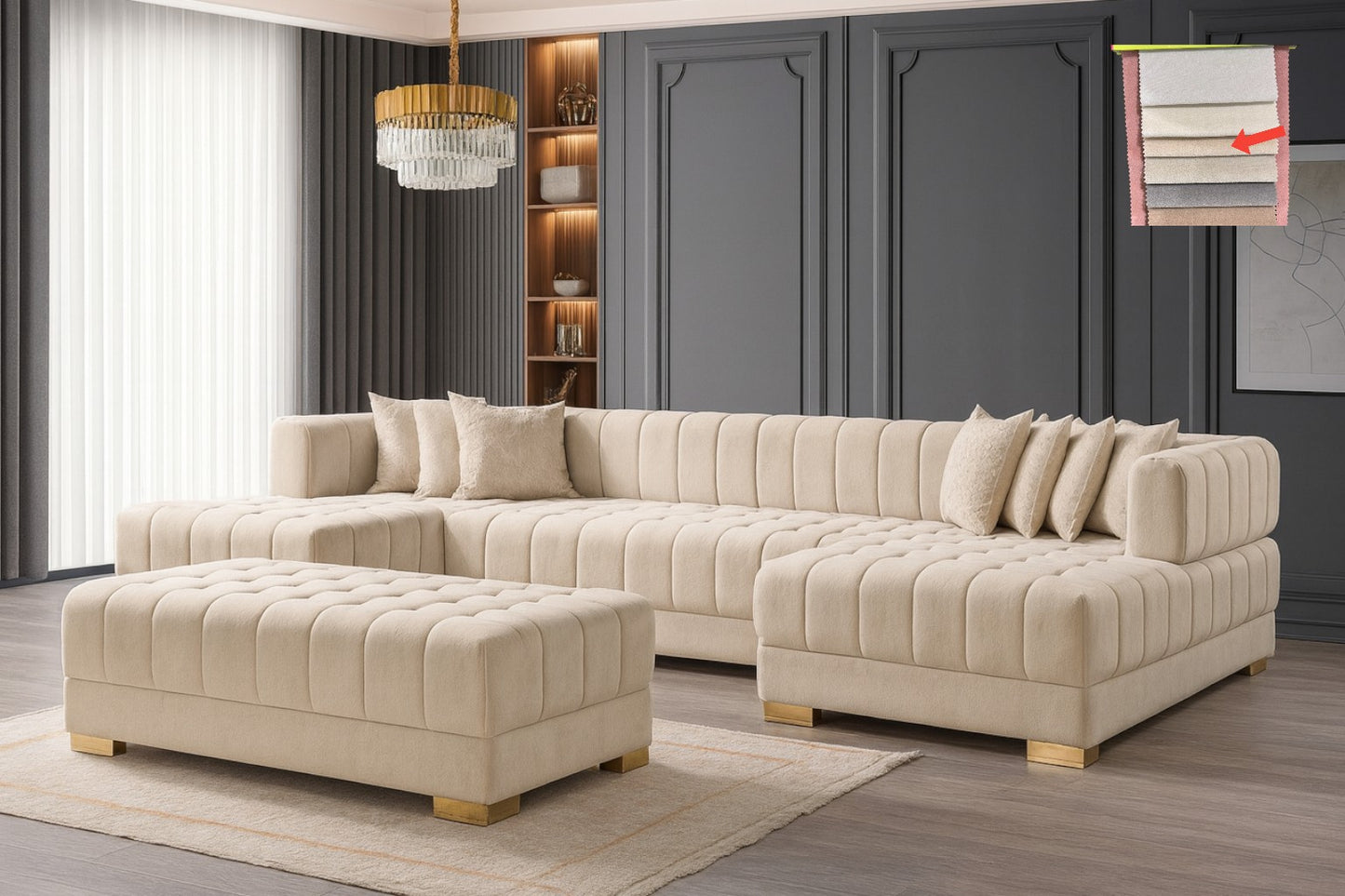 Ariana– U Soffa - Bäddsoffa genom tillägg av puff/pall