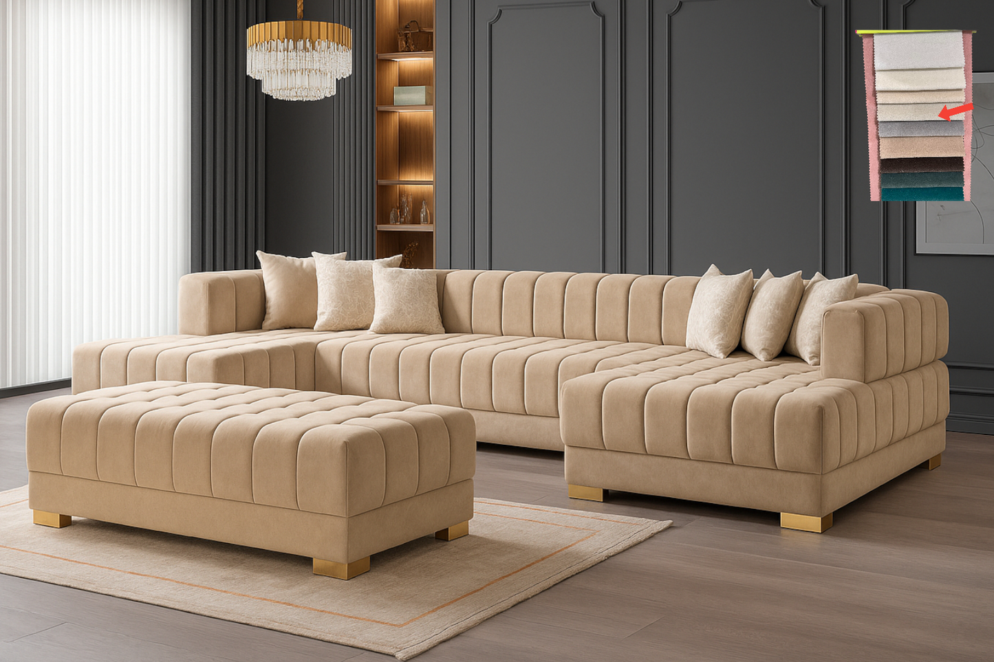 Ariana– U Soffa - Bäddsoffa genom tillägg av puff/pall