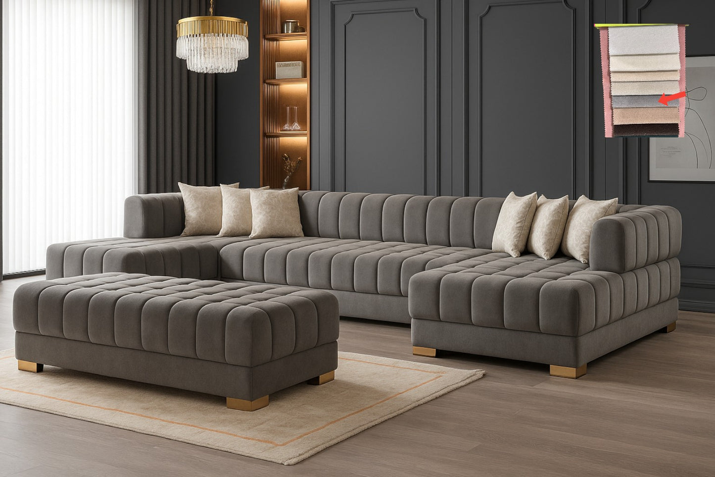 Ariana– U Soffa - Bäddsoffa genom tillägg av puff/pall