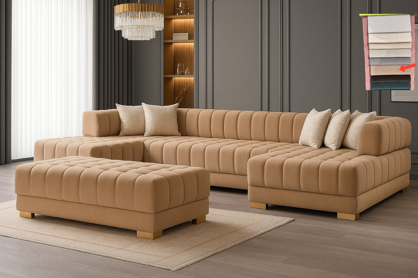 Ariana– U Soffa - Bäddsoffa genom tillägg av puff/pall