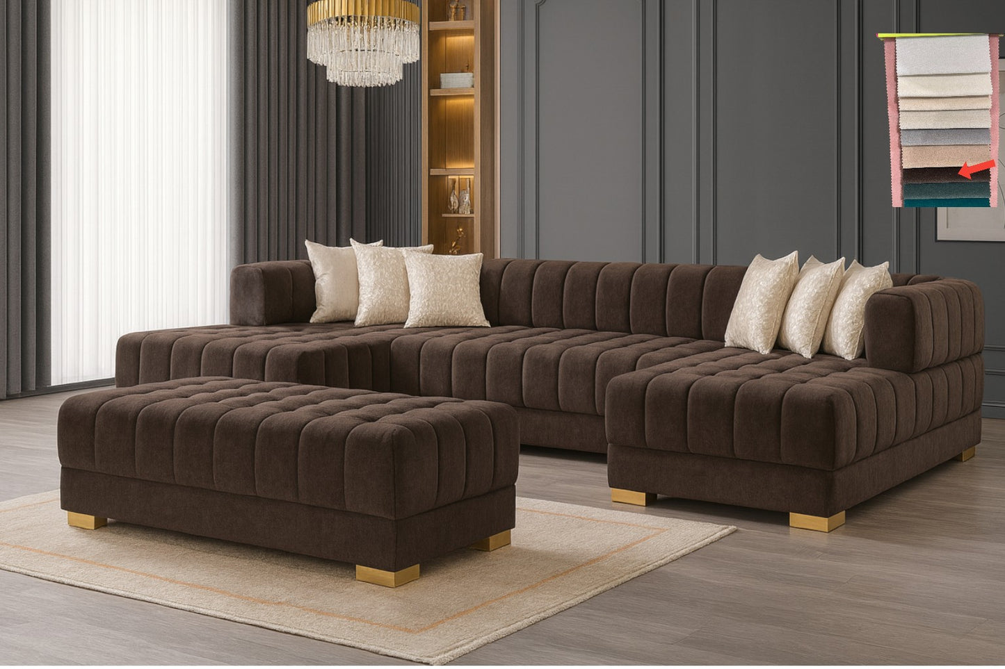 Ariana– U Soffa - Bäddsoffa genom tillägg av puff/pall